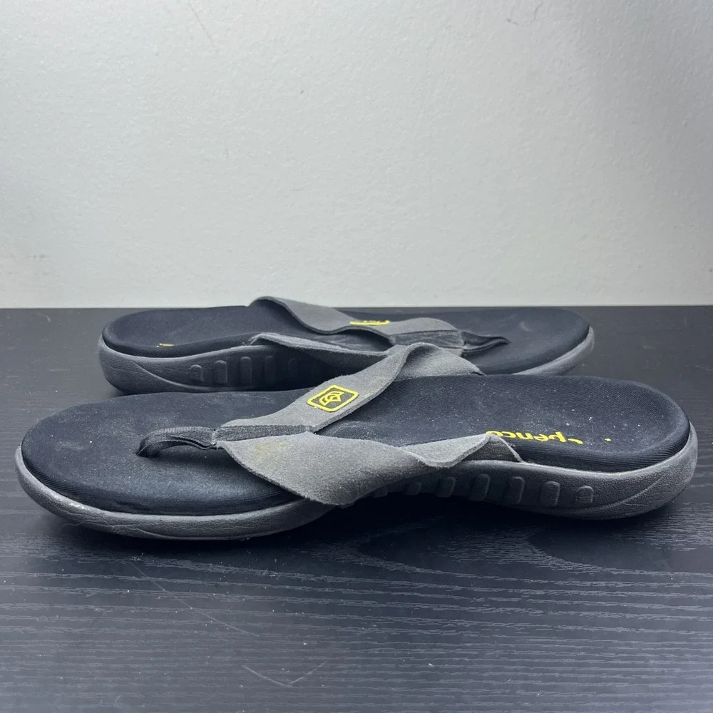 Spenco‎ Yumi Pure Flip Flops Womens 8 Gray Black Yellow Orthotic Sandals